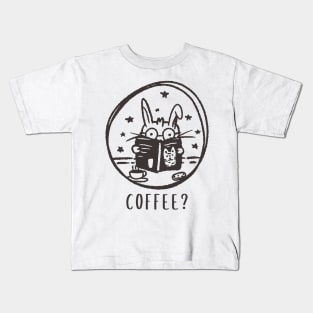 coffee? cute cat reading a cat book Kids T-Shirt